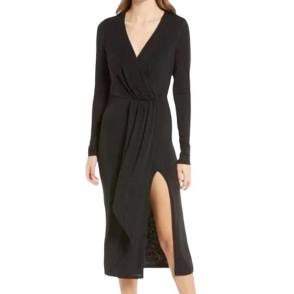 EUC Good American Shimmer Long-Sleeved V-Neck Faux-wrap dress in Size 2 (Medium)